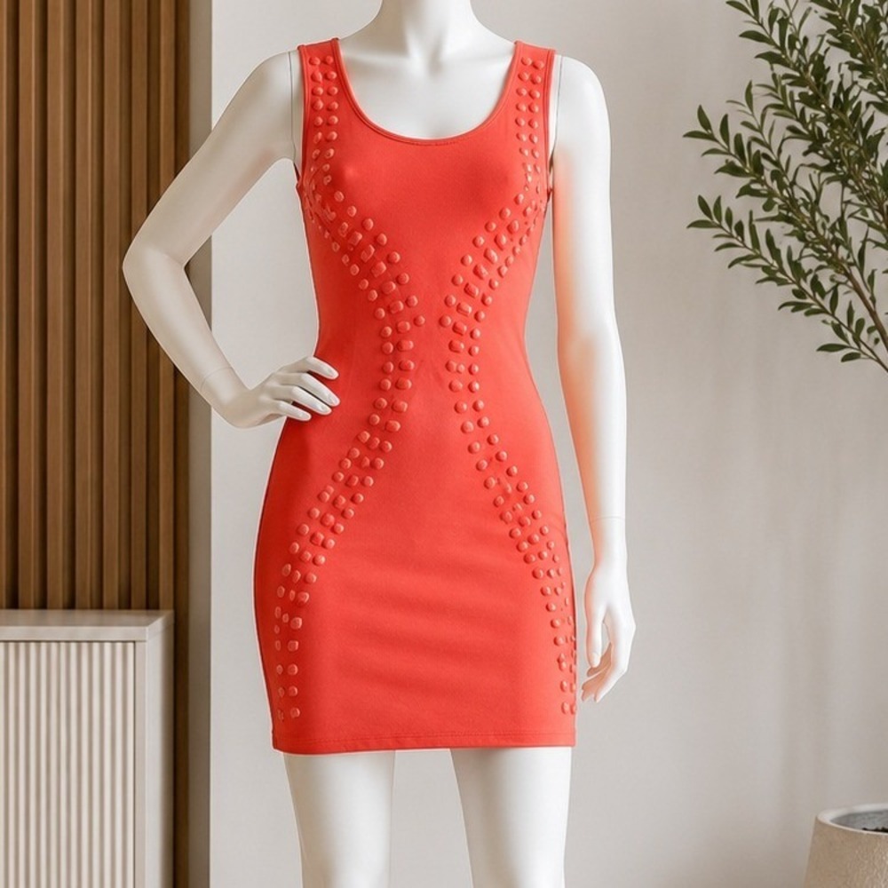 Romeo & Juliet Couture Womens Bodycon Dress Studded Sleeveless Orange Small